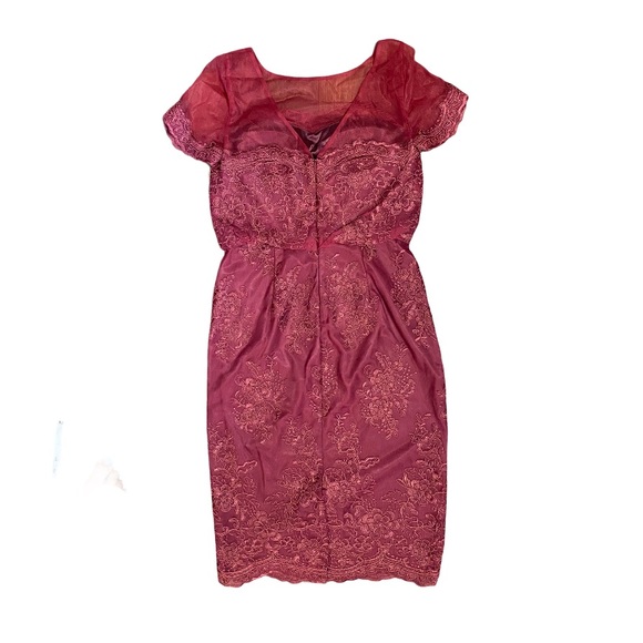 JS Collections maroon lace cocktail dress 4 - Picture 4 of 11